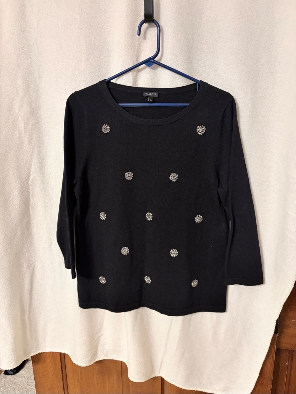 Talbots Black Embellished Crewneck Sweater Top